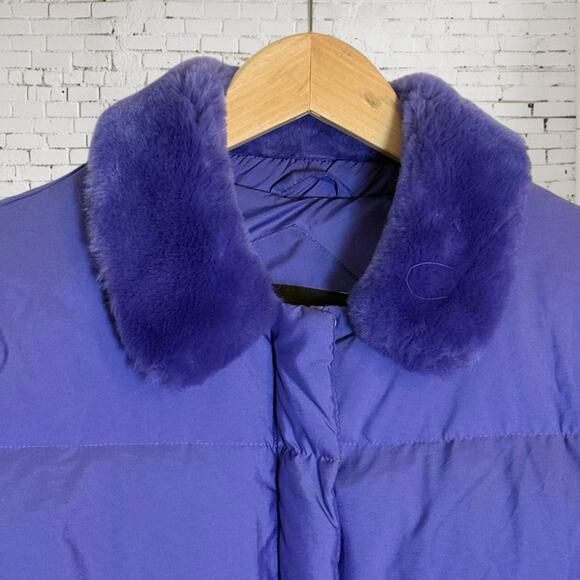 Jones New York Down Puffer Coat Jacket Sz M Womens Lavender Gray Faux Fur Collar - Picture 3 of 10